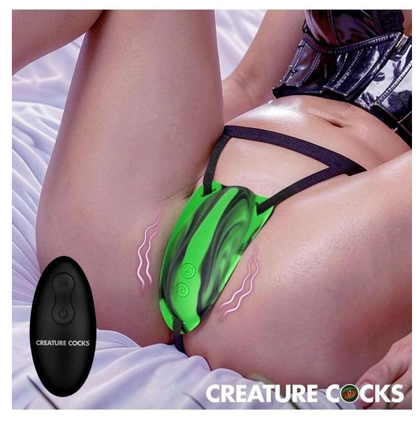 Creature Cocks Tongue Twister Rechargeable Silicone Panty Vibe Tongue Harness with Remote - Multicolor