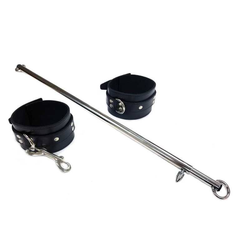 Rouge Adjustable Leg Spreader Bar with Leather Cuffs - Black