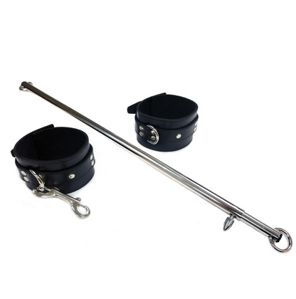 Rouge Adjustable Leg Spreader Bar with Leather Cuffs - Black