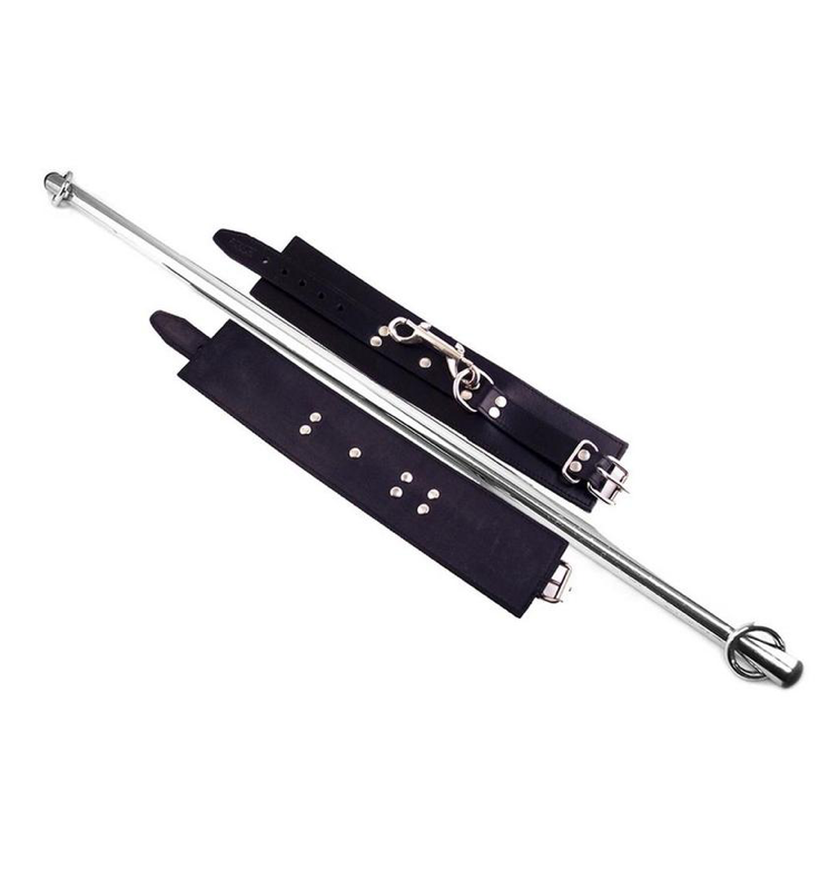 Rouge Adjustable Leg Spreader Bar with Leather Cuffs - Black