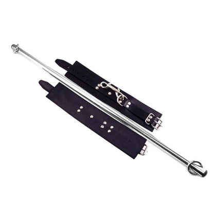 Rouge Adjustable Leg Spreader Bar with Leather Cuffs - Black