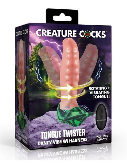 Creature Cocks Tongue Twister Rechargeable Silicone Panty Vibe Tongue Harness with Remote - Multicolor