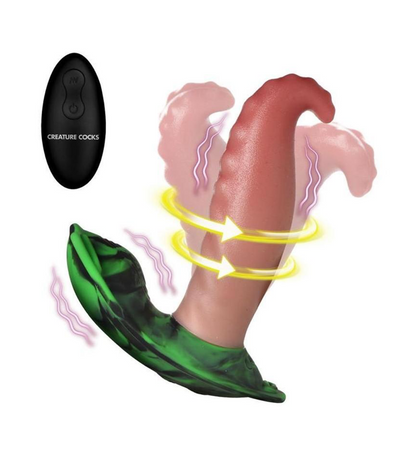 Creature Cocks Tongue Twister Rechargeable Silicone Panty Vibe Tongue Harness with Remote - Multicolor