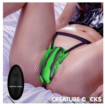 Creature Cocks Tongue Twister Rechargeable Silicone Panty Vibe Tongue Harness with Remote - Multicolor