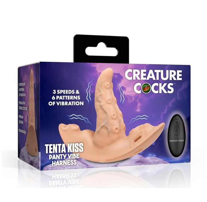 Creature Cocks Tenta Kiss Rechargeable Silicone Panty Vibe Tongue Harness with Remote - Vanilla/Black