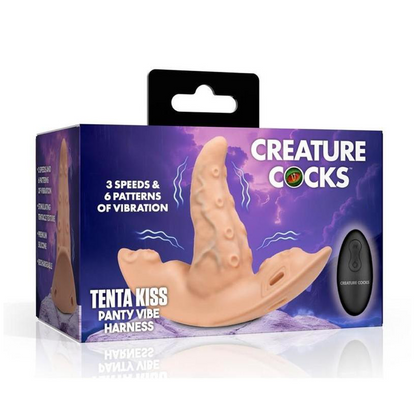 Creature Cocks Tenta Kiss Rechargeable Silicone Panty Vibe Tongue Harness with Remote - Vanilla/Black