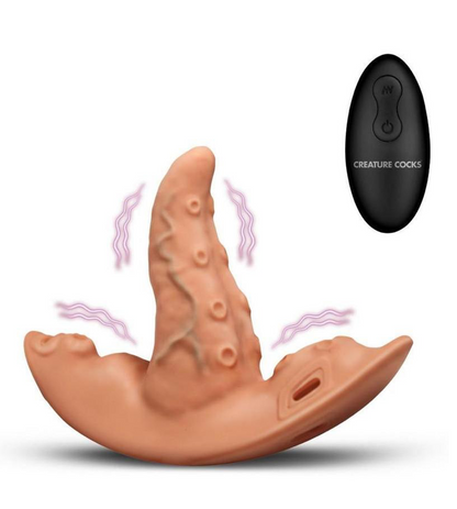 Creature Cocks Tenta Kiss Rechargeable Silicone Panty Vibe Tongue Harness with Remote - Vanilla/Black